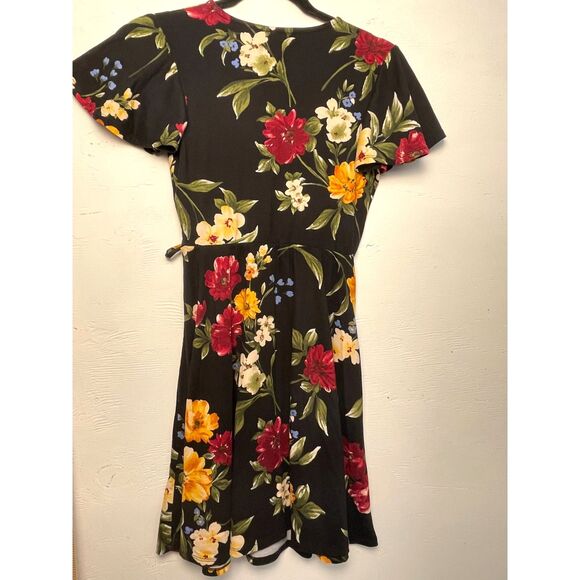 Fortune + Ivy Wrap Dress Women’s Small Black Floral Bell Sleeve Summer - Picture 2 of 7